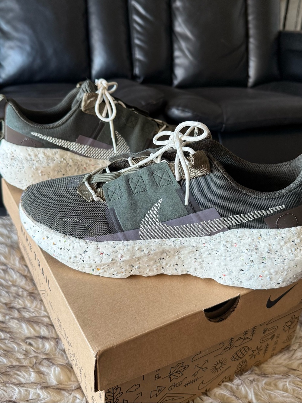 Nike Men’s Olive Green and White Recycled-foam Sneakers